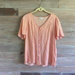 Croft and barrow peach white leaf print blouse size small